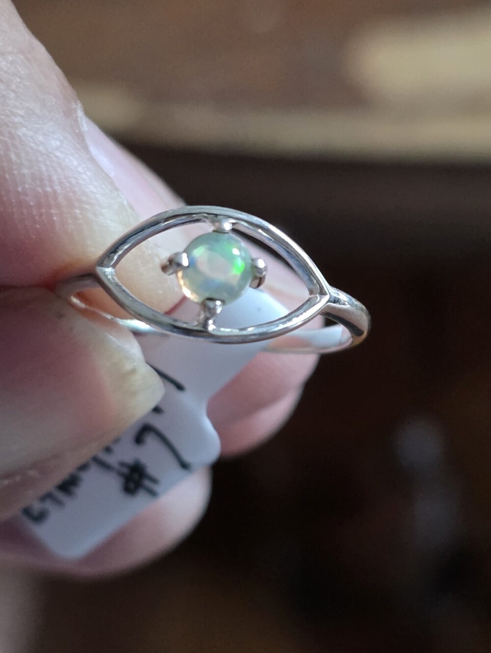 Opal Marquise Silver Ring - Ethiopian Opal Accent